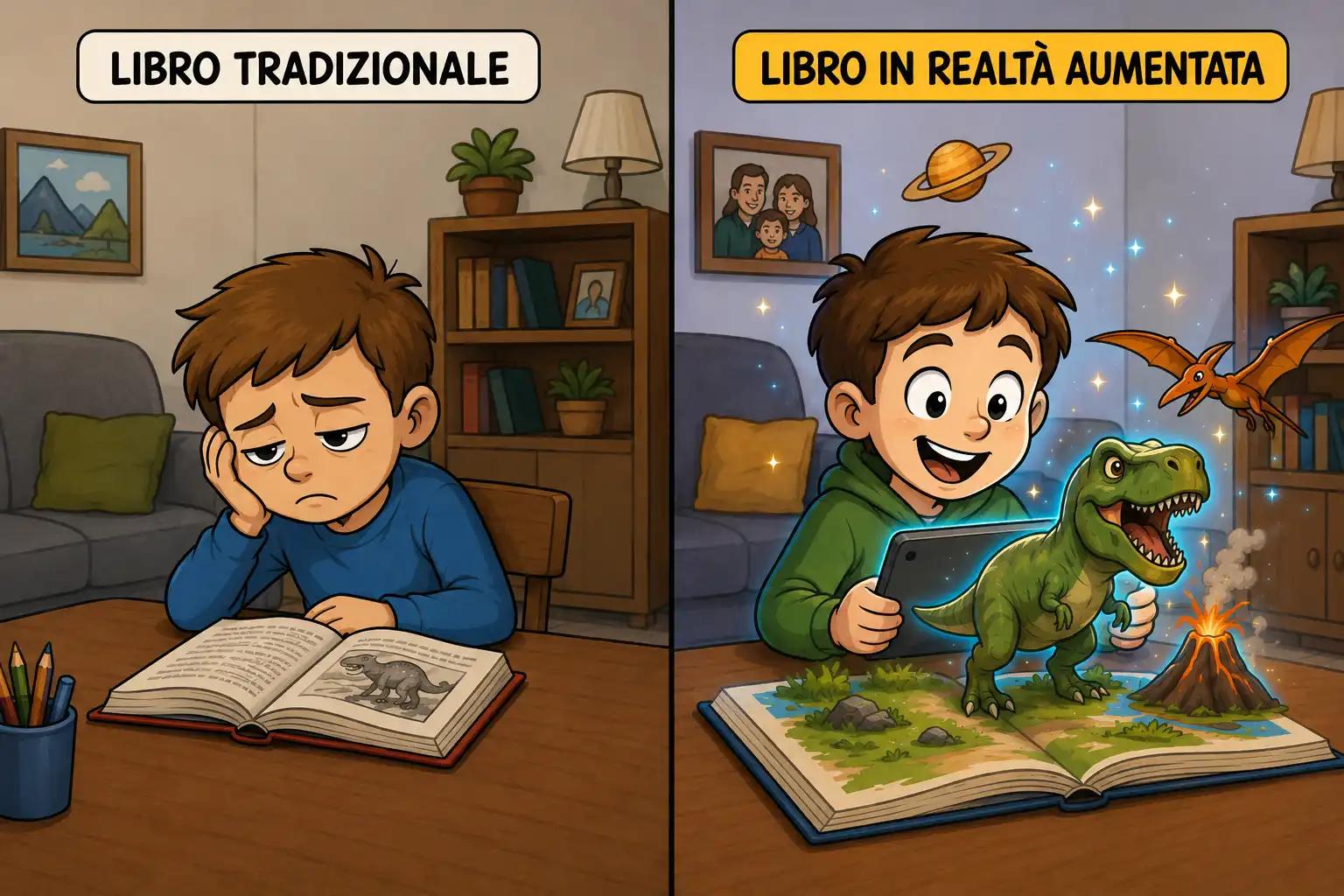 Confronto tra un libro tradizionale e un libro in realtà aumentata